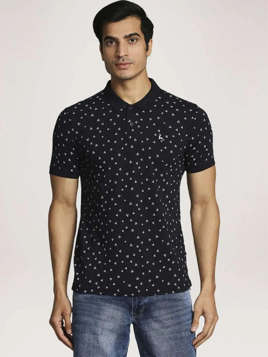 Parx Men Blue Printed Regular Fit Casual Polo