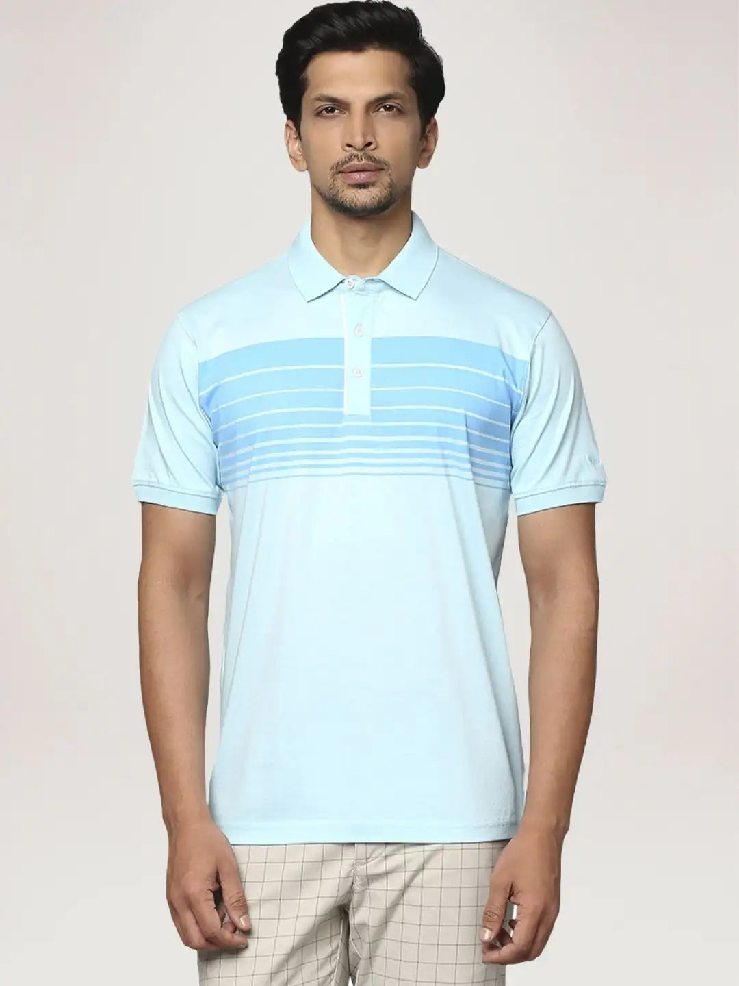 Park Avenue Men Light Blue Printed Slim Fit Casual Polo