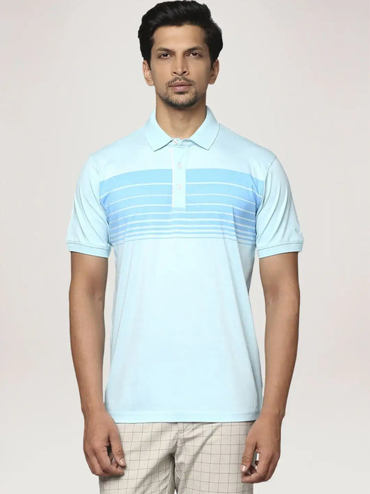 Park Avenue Men Light Blue Printed Slim Fit Casual Polo