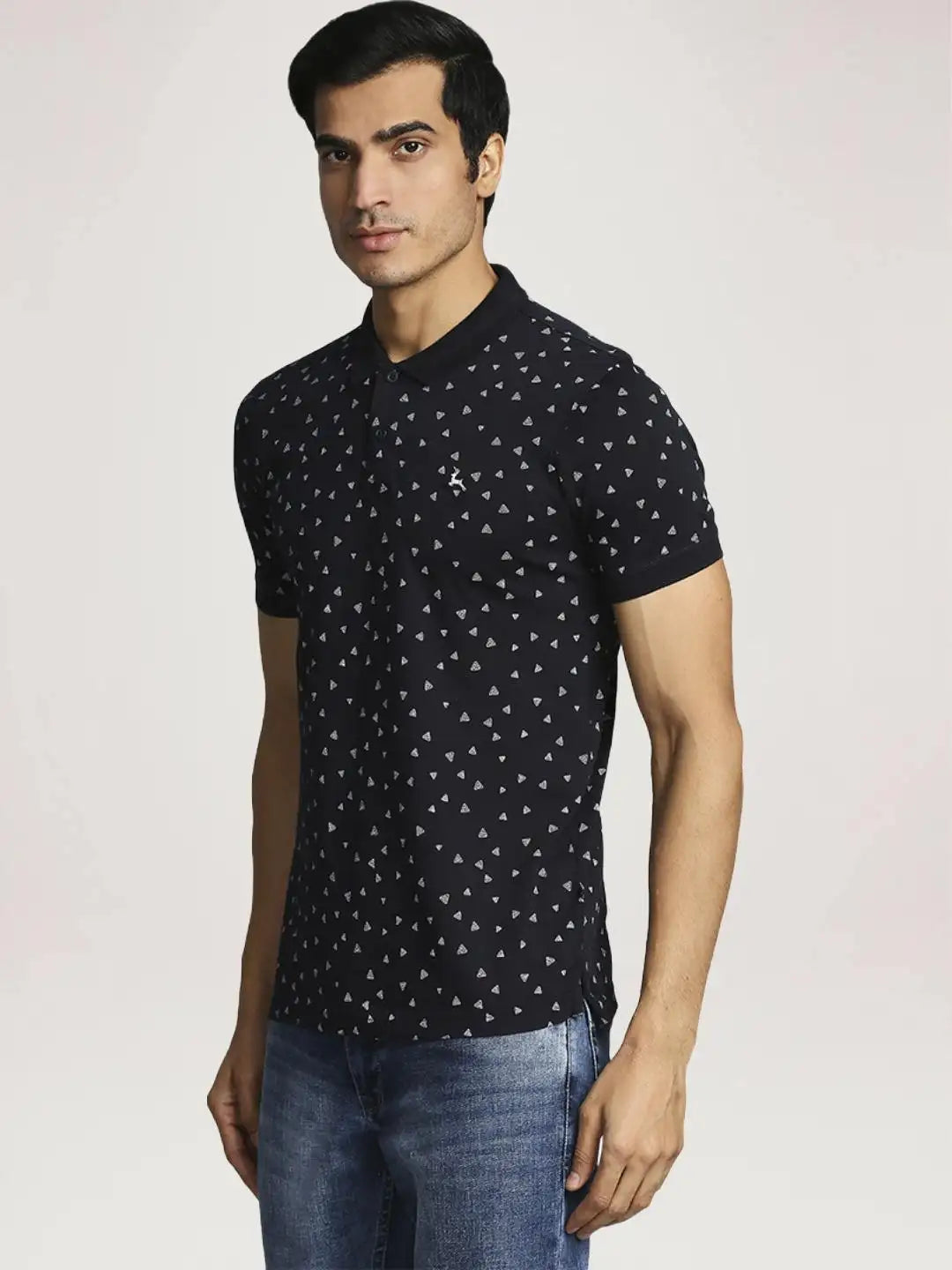 Parx Men Blue Printed Regular Fit Casual Polo