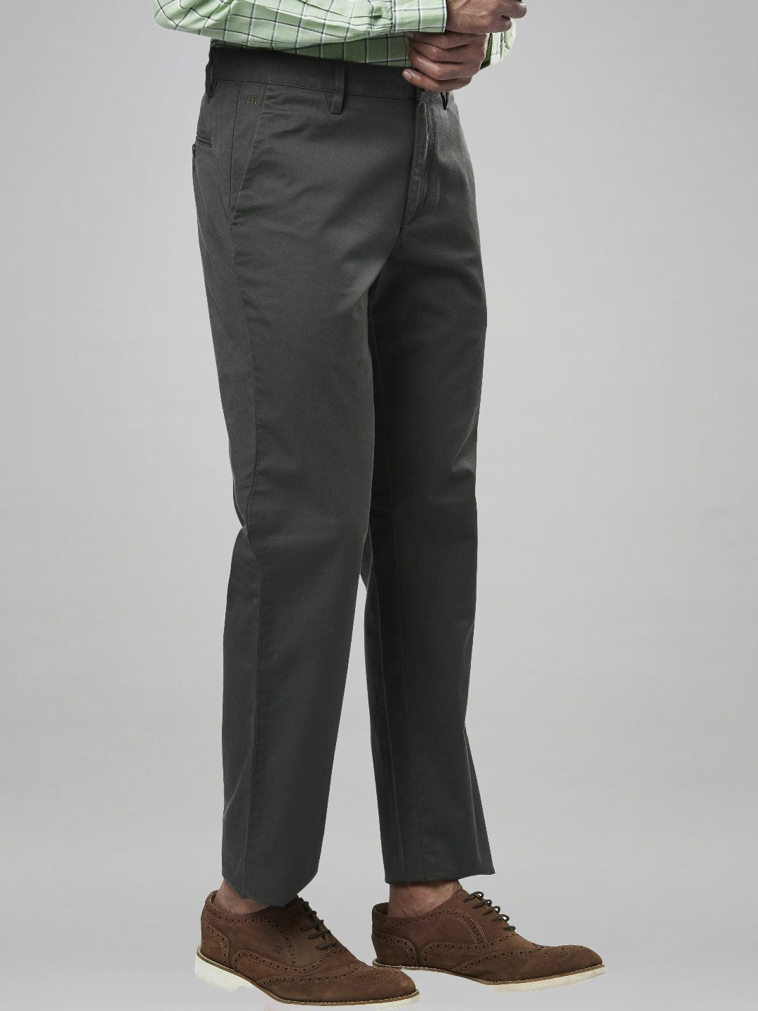 Raymond Men Dark Grey Solid Slim Fit Work chinos