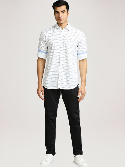 Parx Men White Printed Slim Fit Casual Shirt