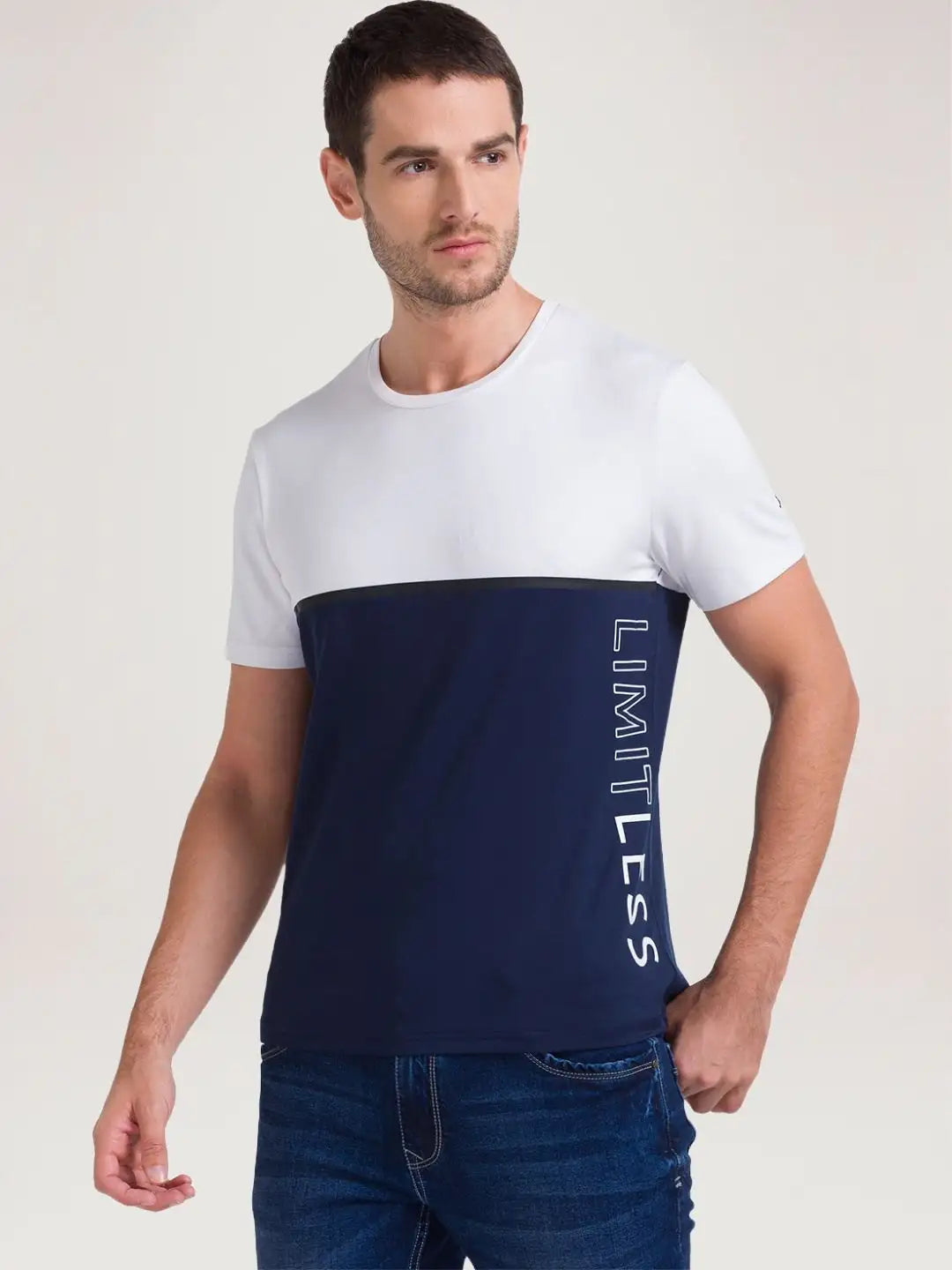 Parx Men Blue Solid Regular Fit Casual T-Shirt