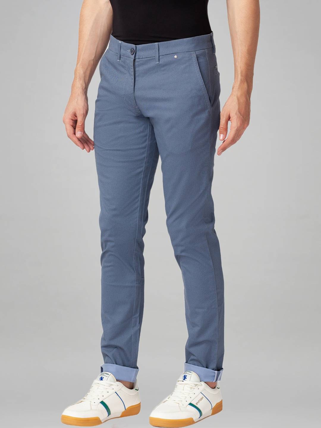 Parx Men Medium Blue Printed Tapered Fit Casual chinos