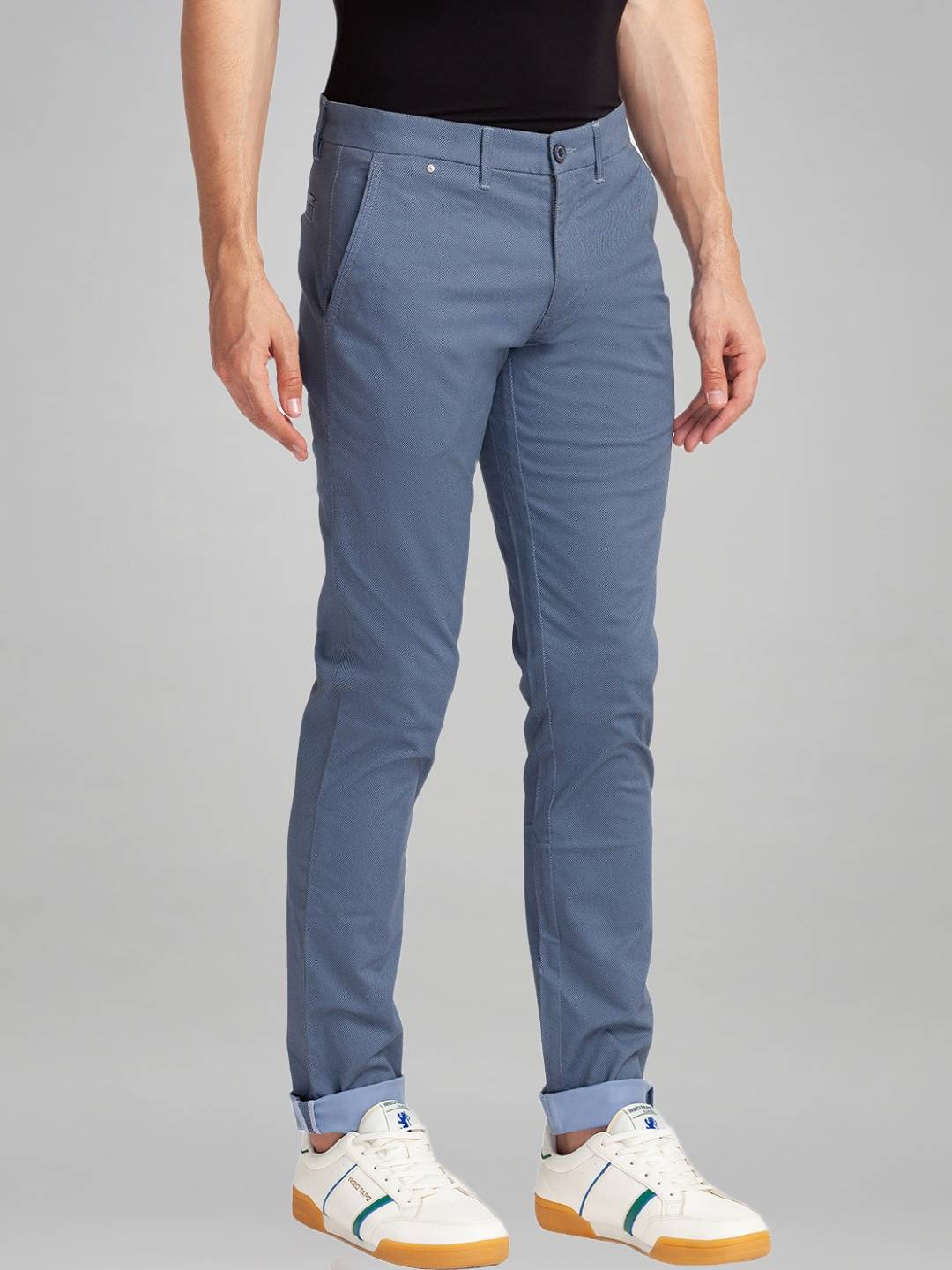 Parx Men Medium Blue Printed Tapered Fit Casual chinos