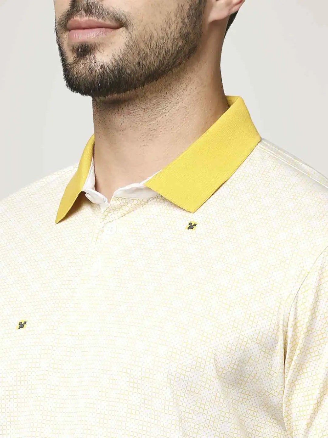 Park Avenue Men Medium Yellow Printed Slim Fit Casual Polo