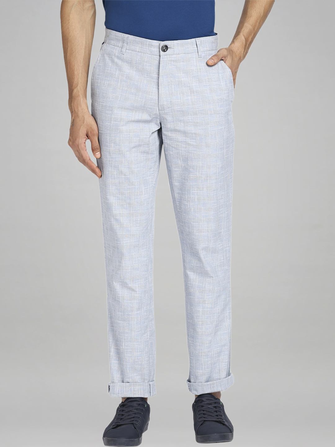 Colorplus Men Medium Blue Checks Regular Fit Casual chinos