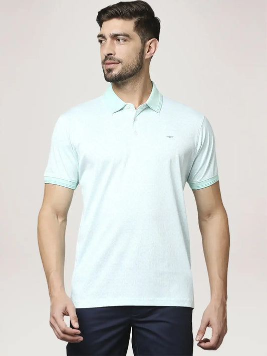 Park Avenue Men Medium Green Printed Slim Fit Casual Polo