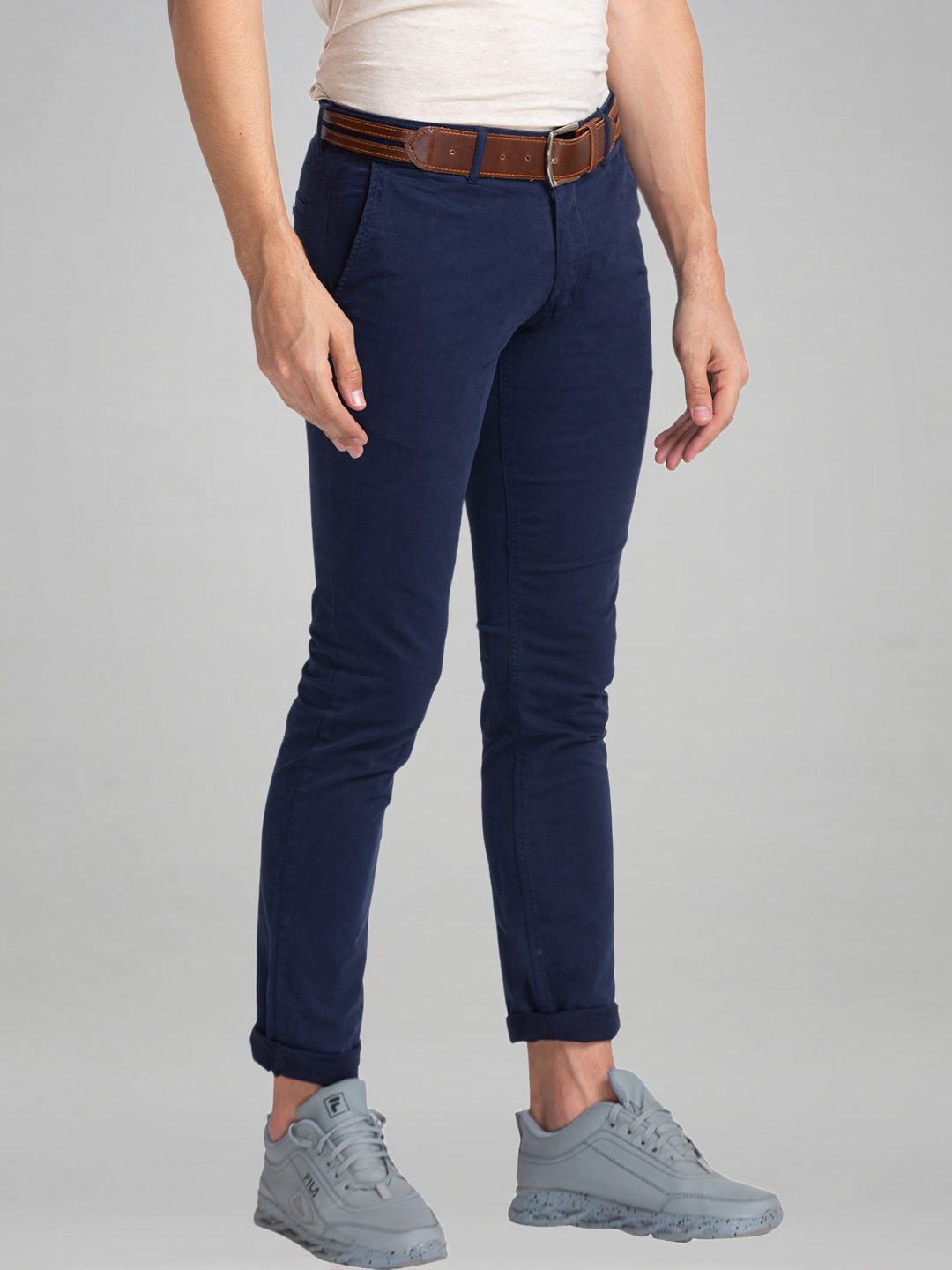 Parx Men Blue Solid Tapered Fit Work Trouser