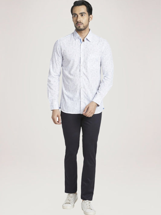 Parx Men Light Blue Printed Slim Fit Casual Shirt