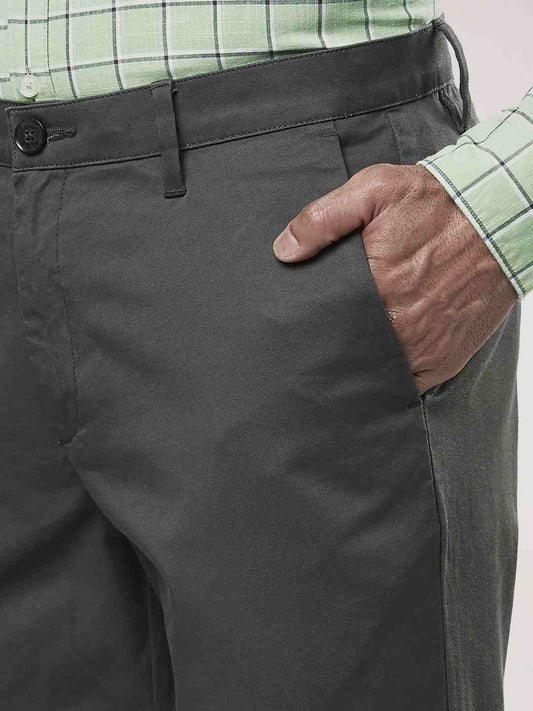 Raymond Men Dark Grey Solid Slim Fit Work chinos