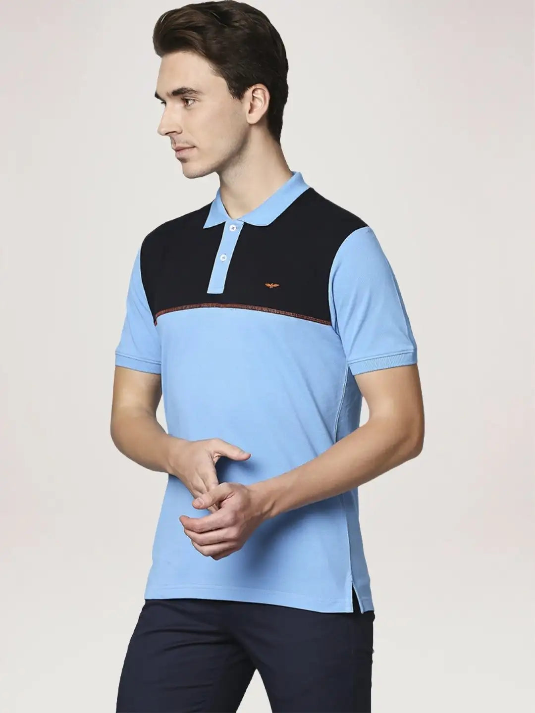 Park Avenue Men Medium Blue Solid Slim Fit Casual Polo