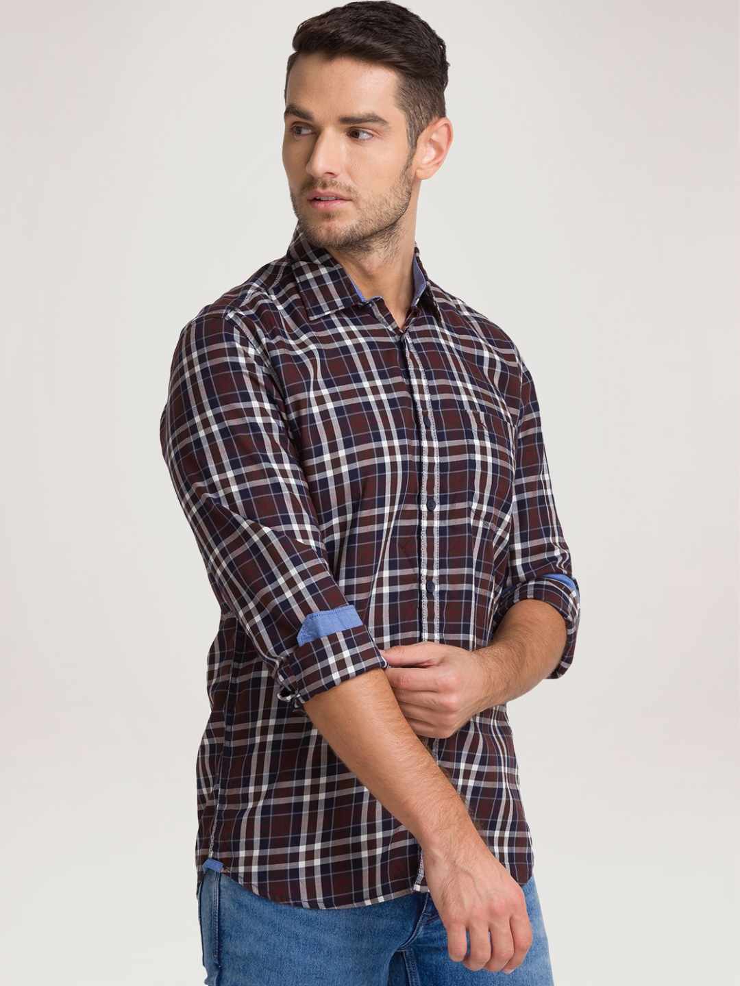 Parx Men Dark Brown Checks Slim Fit Party Shirt