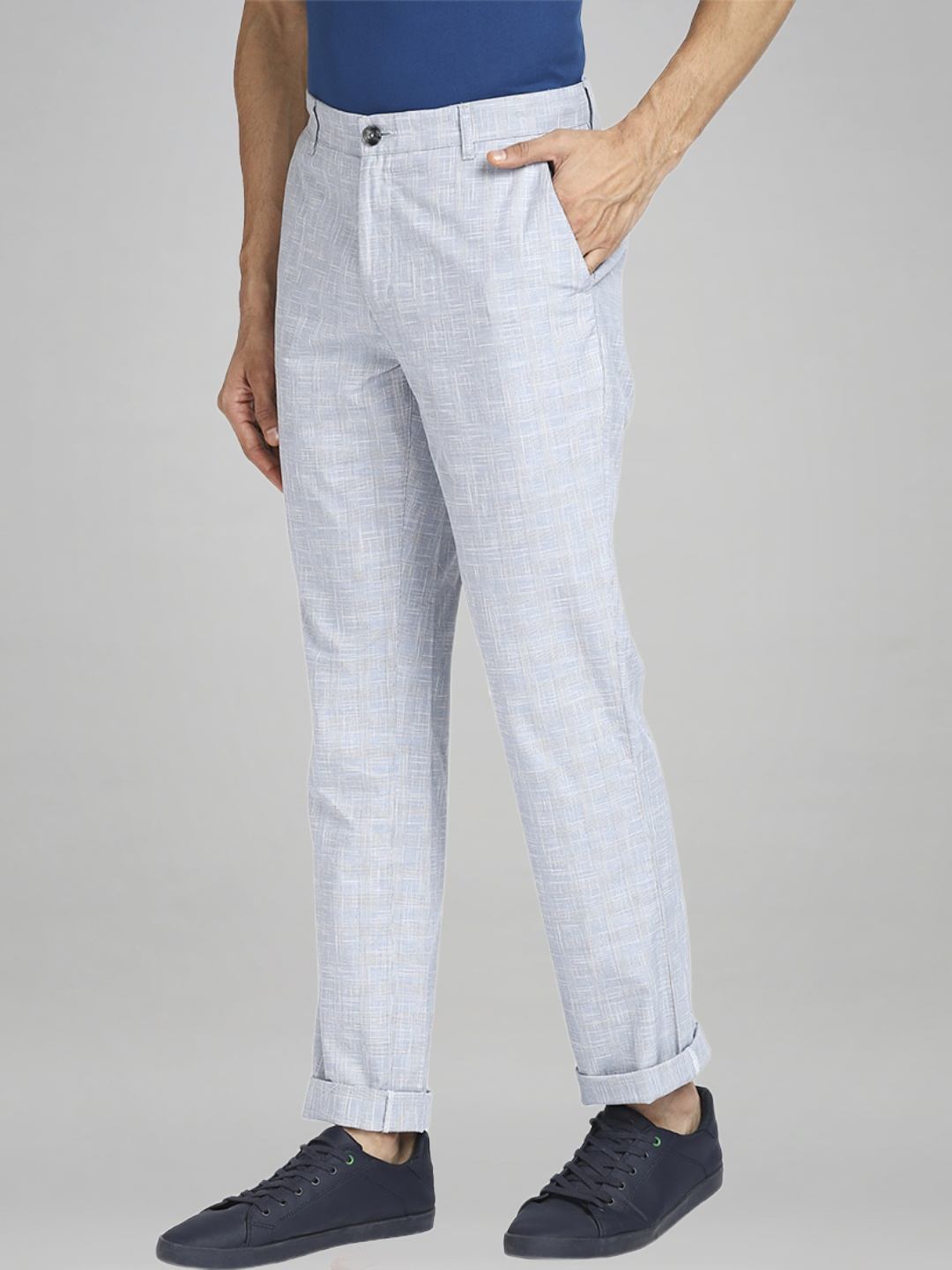 Colorplus Men Medium Blue Checks Regular Fit Casual chinos