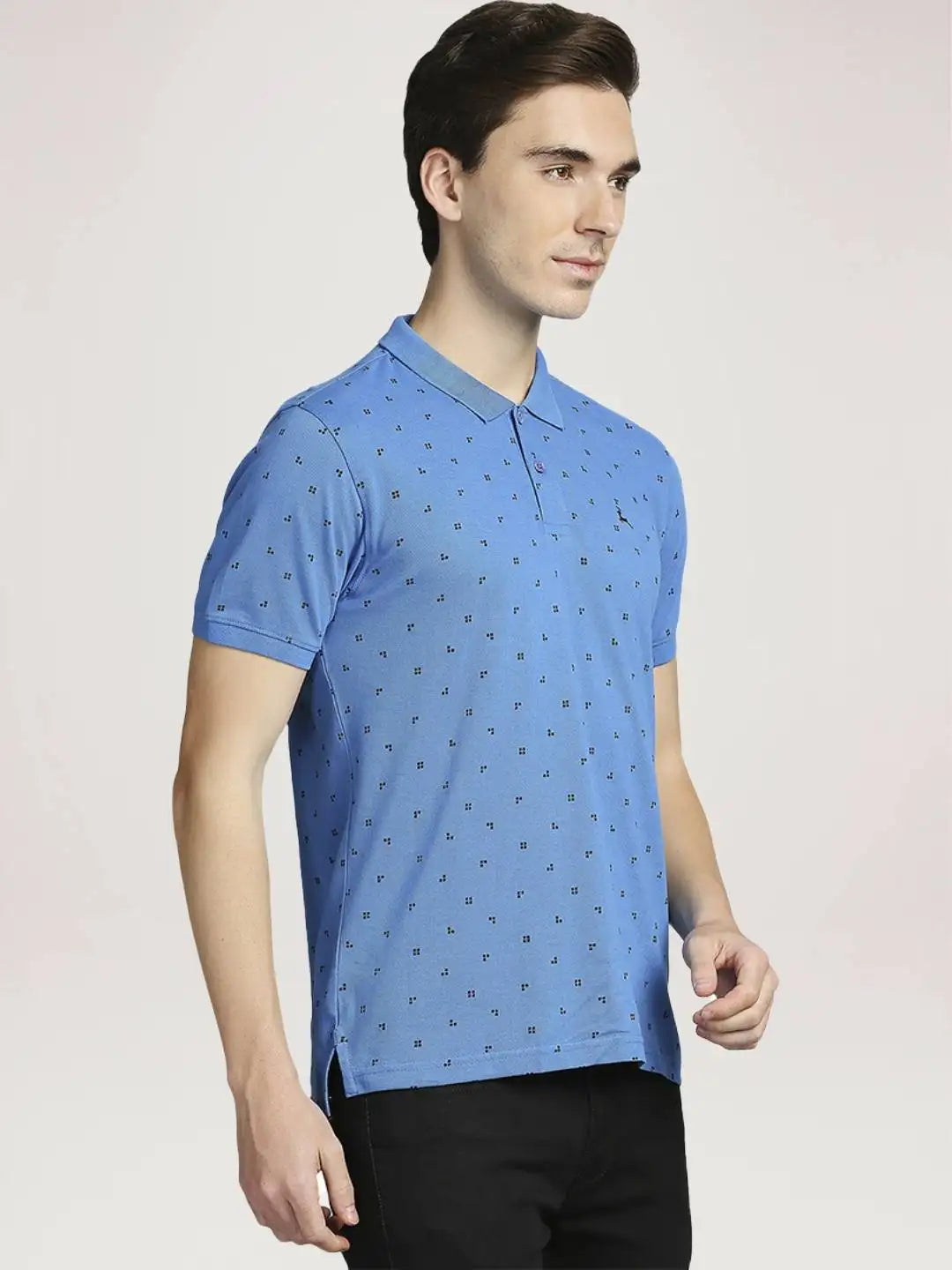 Parx Men Medium Blue Printed Regular Fit Casual Polo