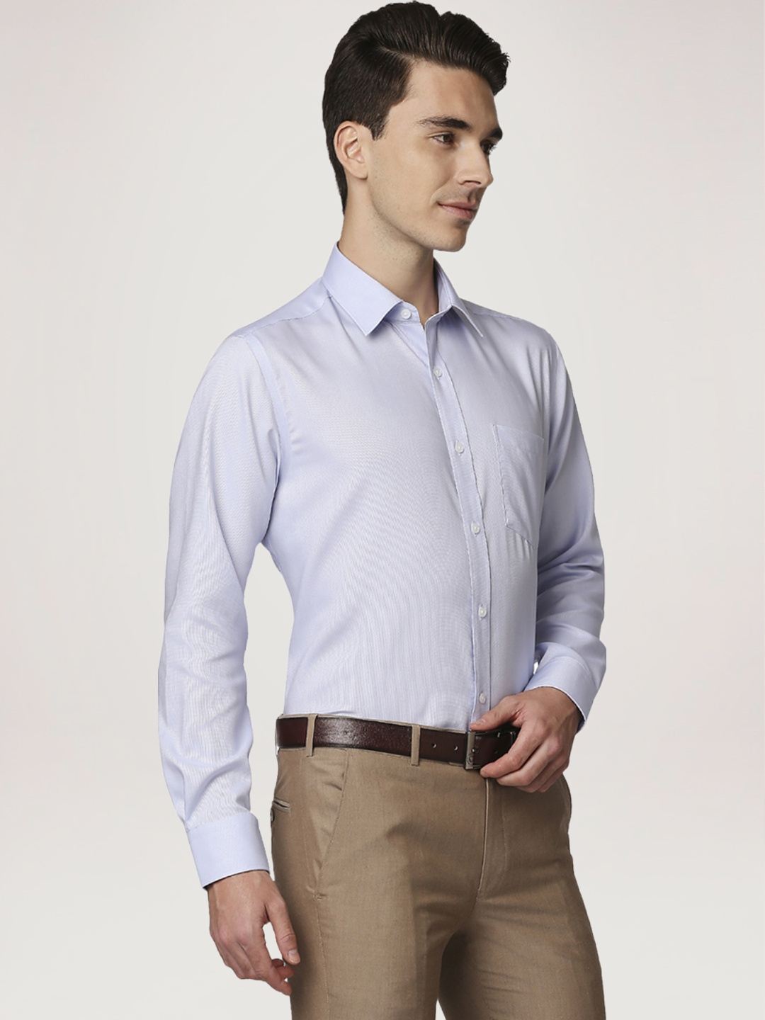 Park Avenue Men Light Blue Solid Regular Fit Work Shirt