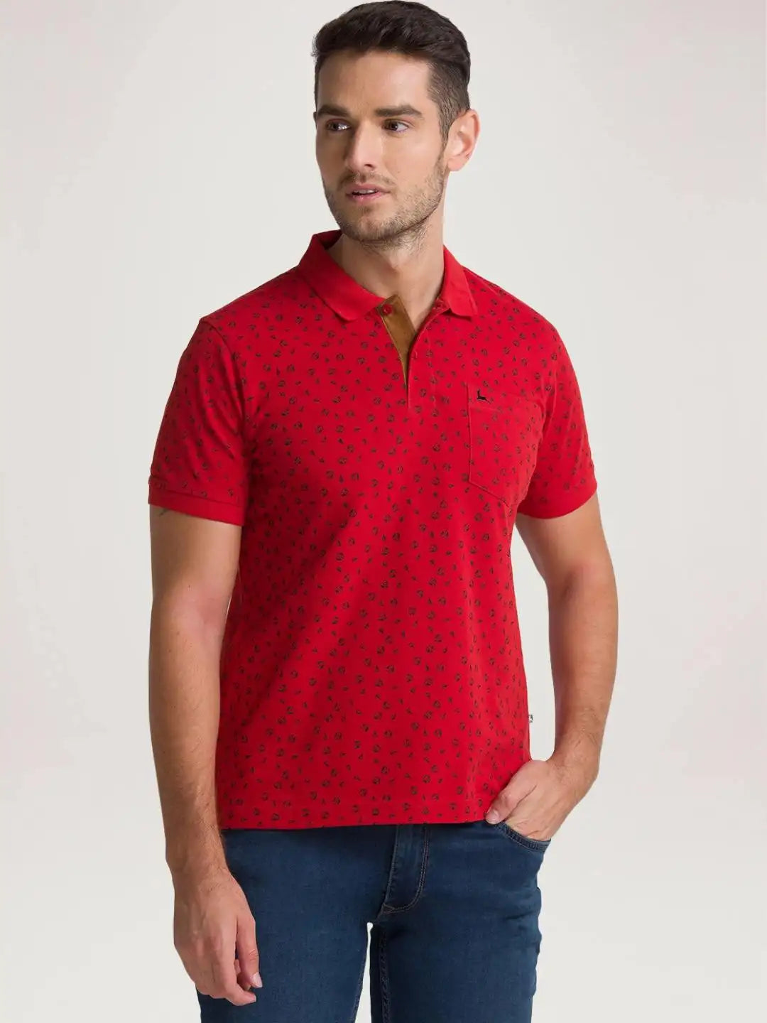 Parx Men Dark Orange Printed Regular Fit Casual Polo