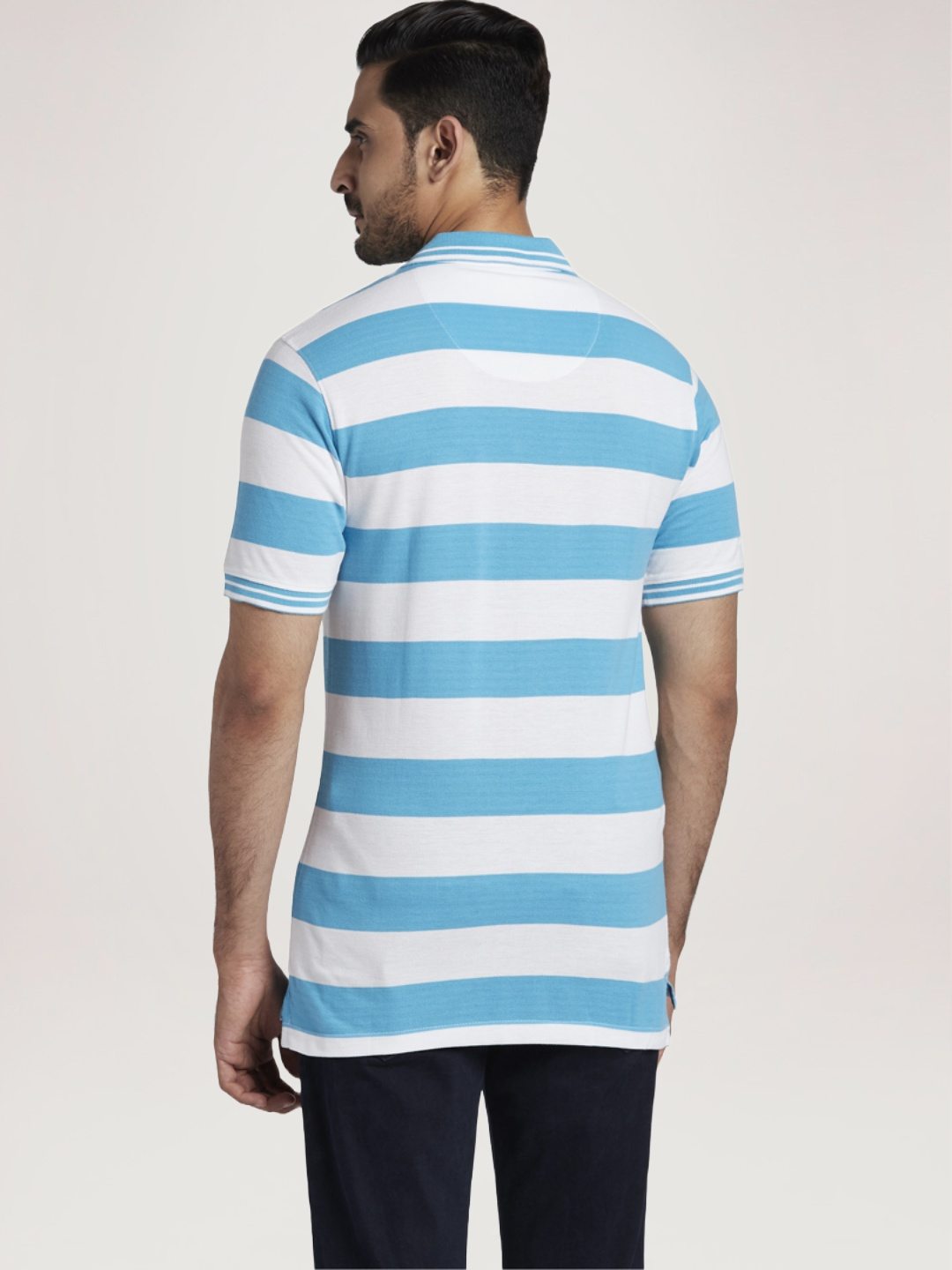 Colorplus Men Medium Blue Stripe Tailored Fit Casual Polo