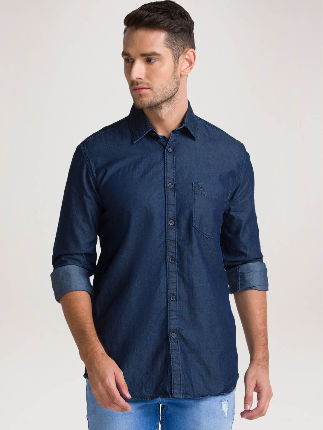 Parx Men Blue Solid Slim Fit Work Shirt