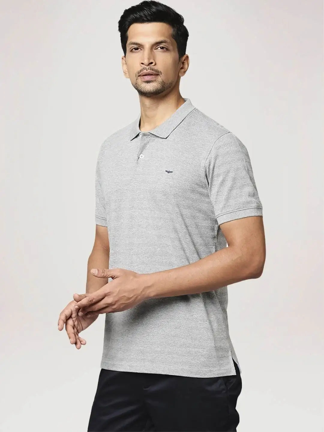 Park Avenue Men Medium Grey Solid Slim Fit Casual Polo