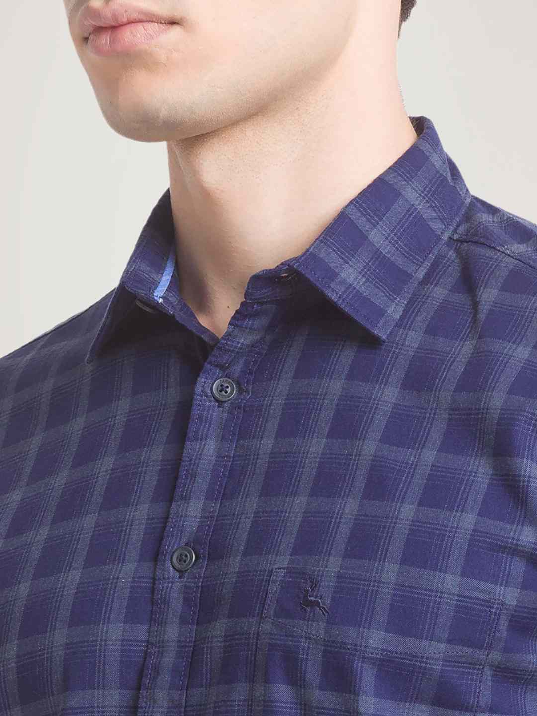 Parx Men Blue Checks Slim Fit Party Shirt