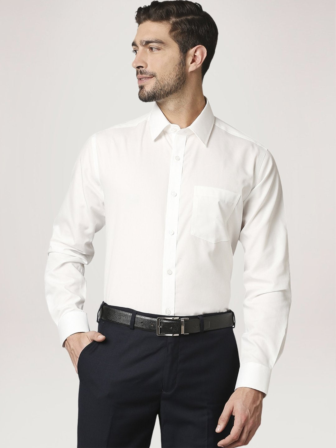 Park Avenue Men Light Fawn Solid Regular Fit Work Shirt