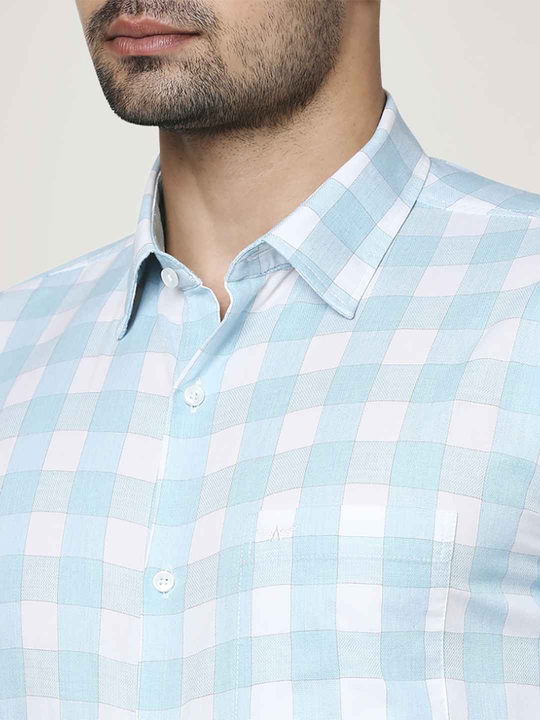 Park Avenue Men Medium Blue Checks Slim Fit Casual Shirt