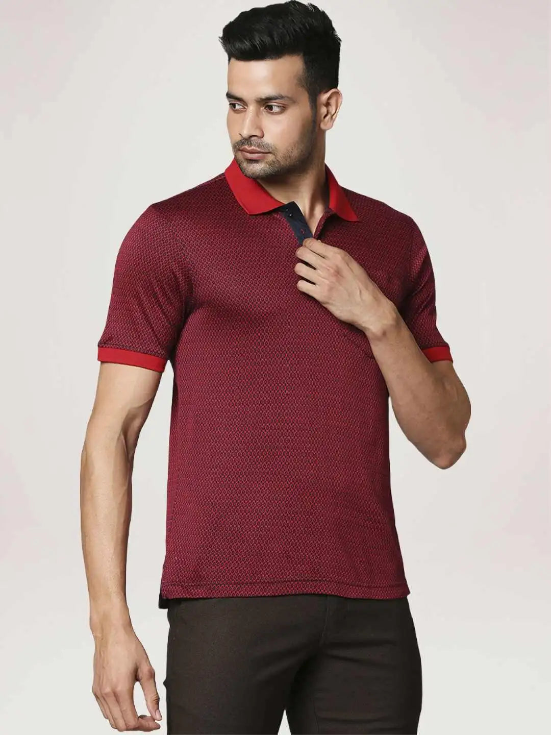 Raymond Men Dark Maroon Solid Regular Fit Casual T-Shirt