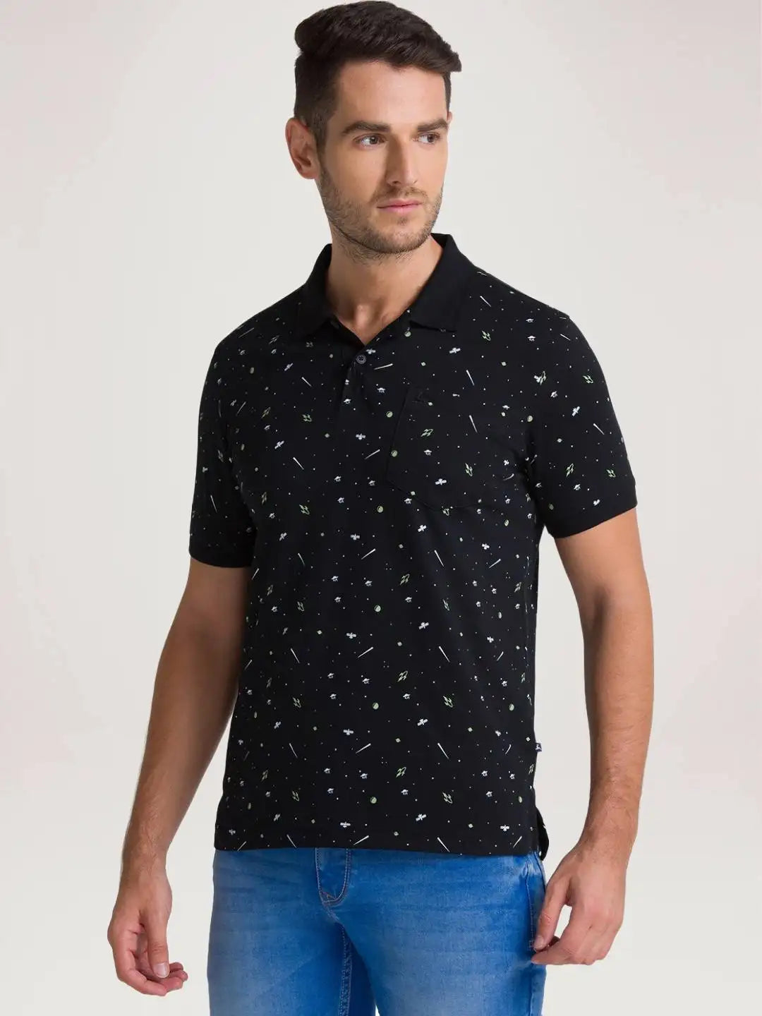 Parx Men Black Printed Regular Fit Casual Polo