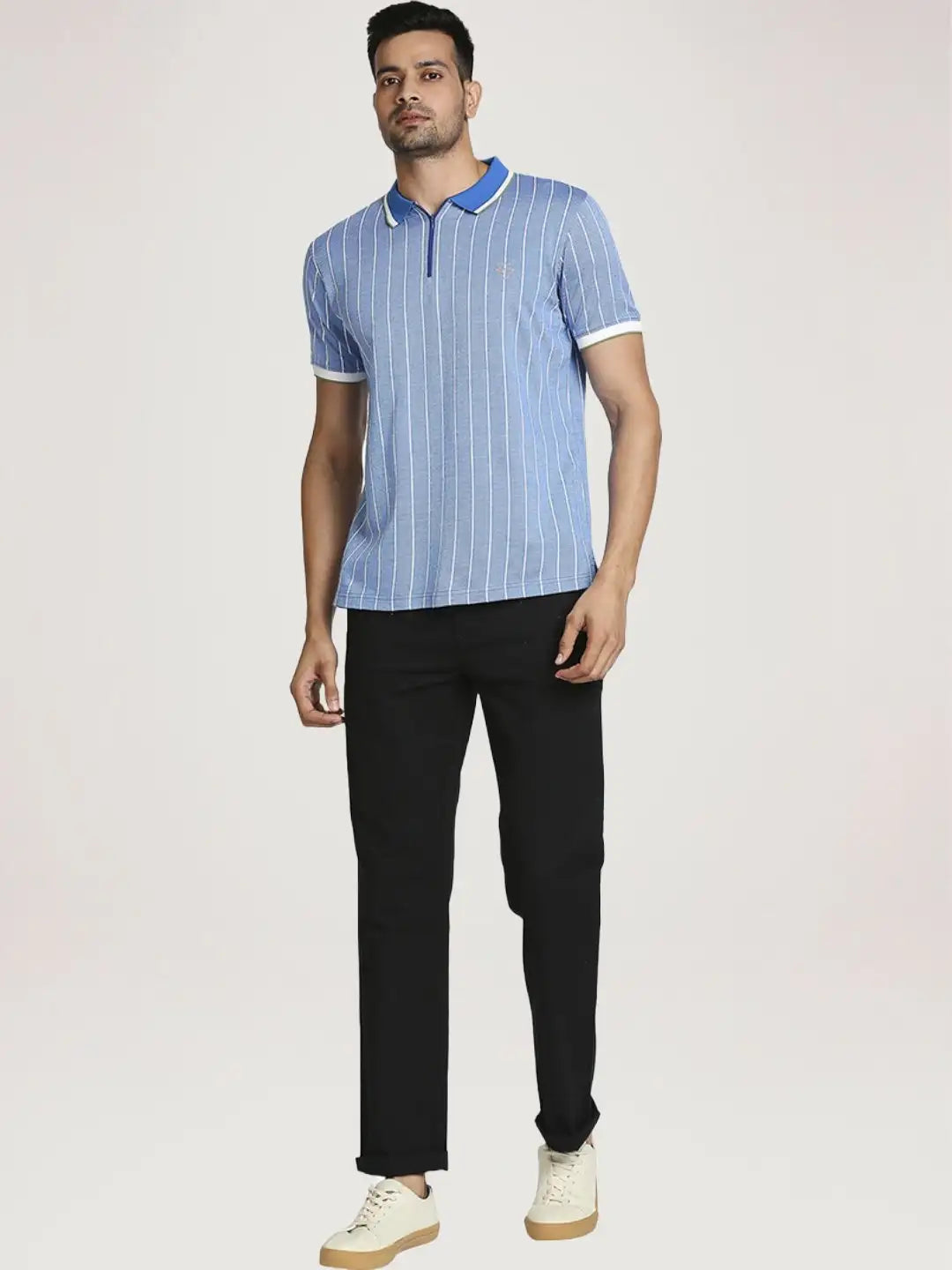 Colorplus Men Light Blue Stripe Tailored Fit Casual T-Shirt