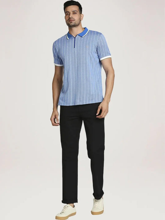 Colorplus Men Light Blue Stripe Tailored Fit Casual T-Shirt