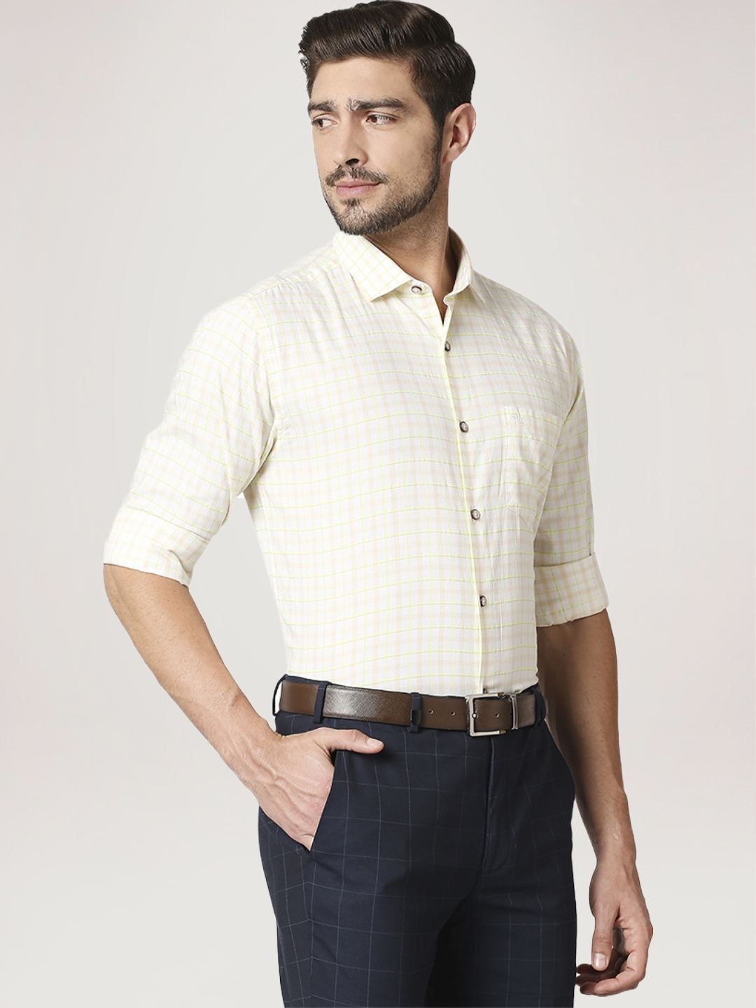 Park Avenue Men Medium Orange Checks Slim Fit Party Shirt