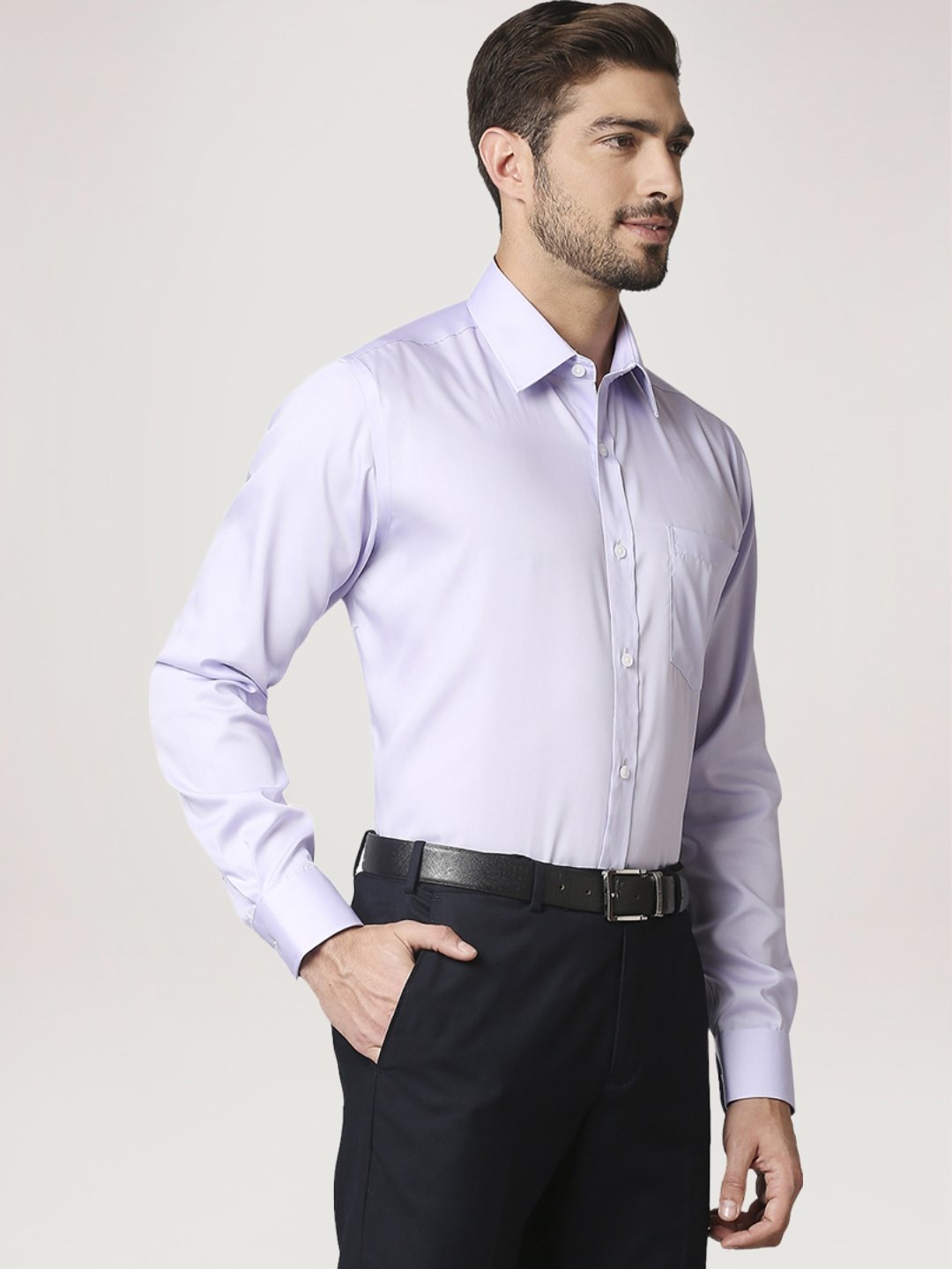 Park Avenue Men Medium Violet Solid Regular Fit Work Shirt