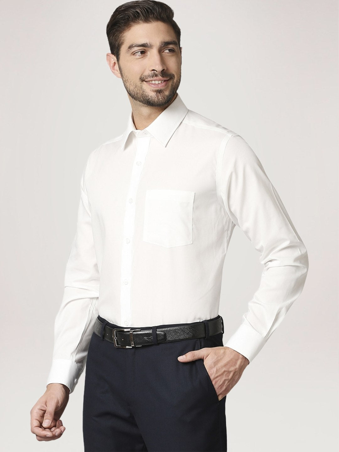 Park Avenue Men Light Fawn Solid Regular Fit Work Shirt