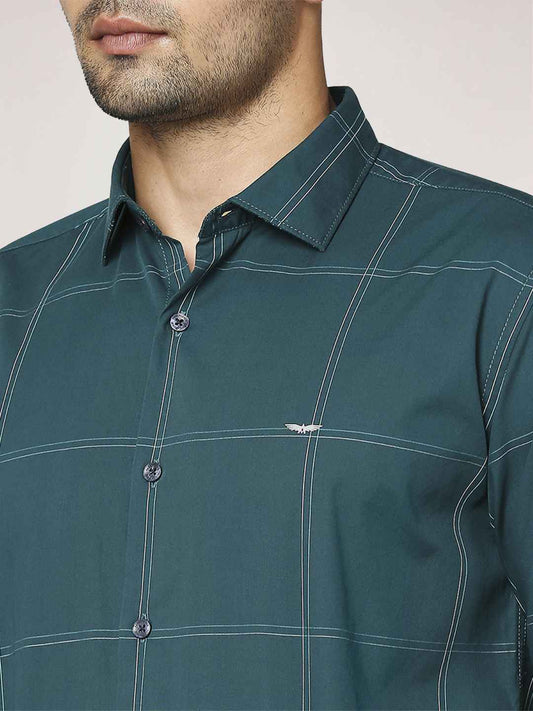 Park Avenue Men Dark Green Checks Slim Fit Party Shirt