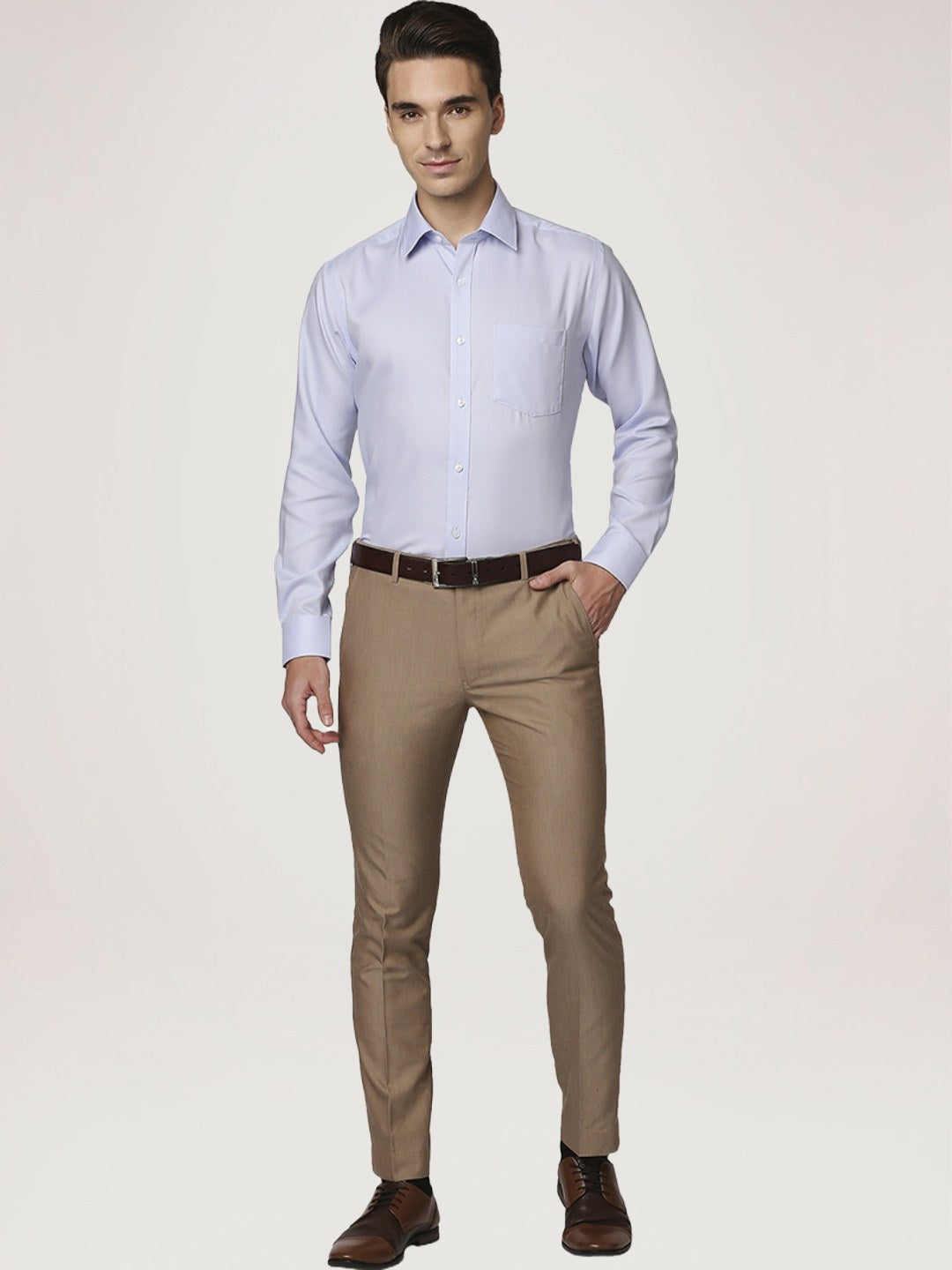 Park Avenue Men Light Blue Solid Regular Fit Work Shirt