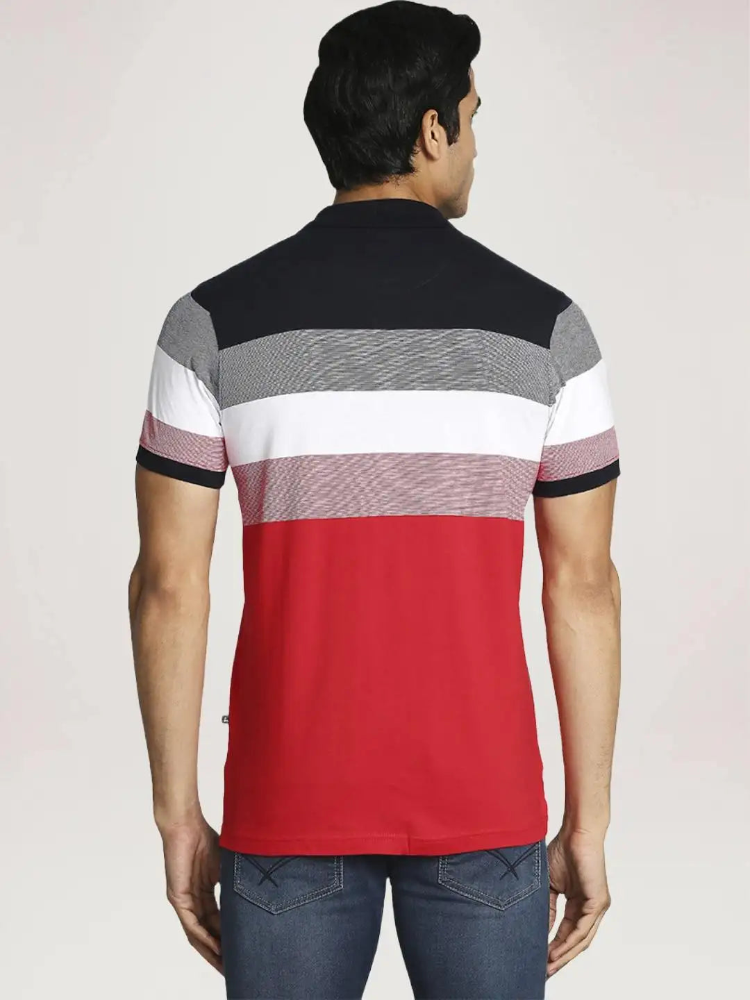 Parx Men Blue Stripe Regular Fit Casual Polo