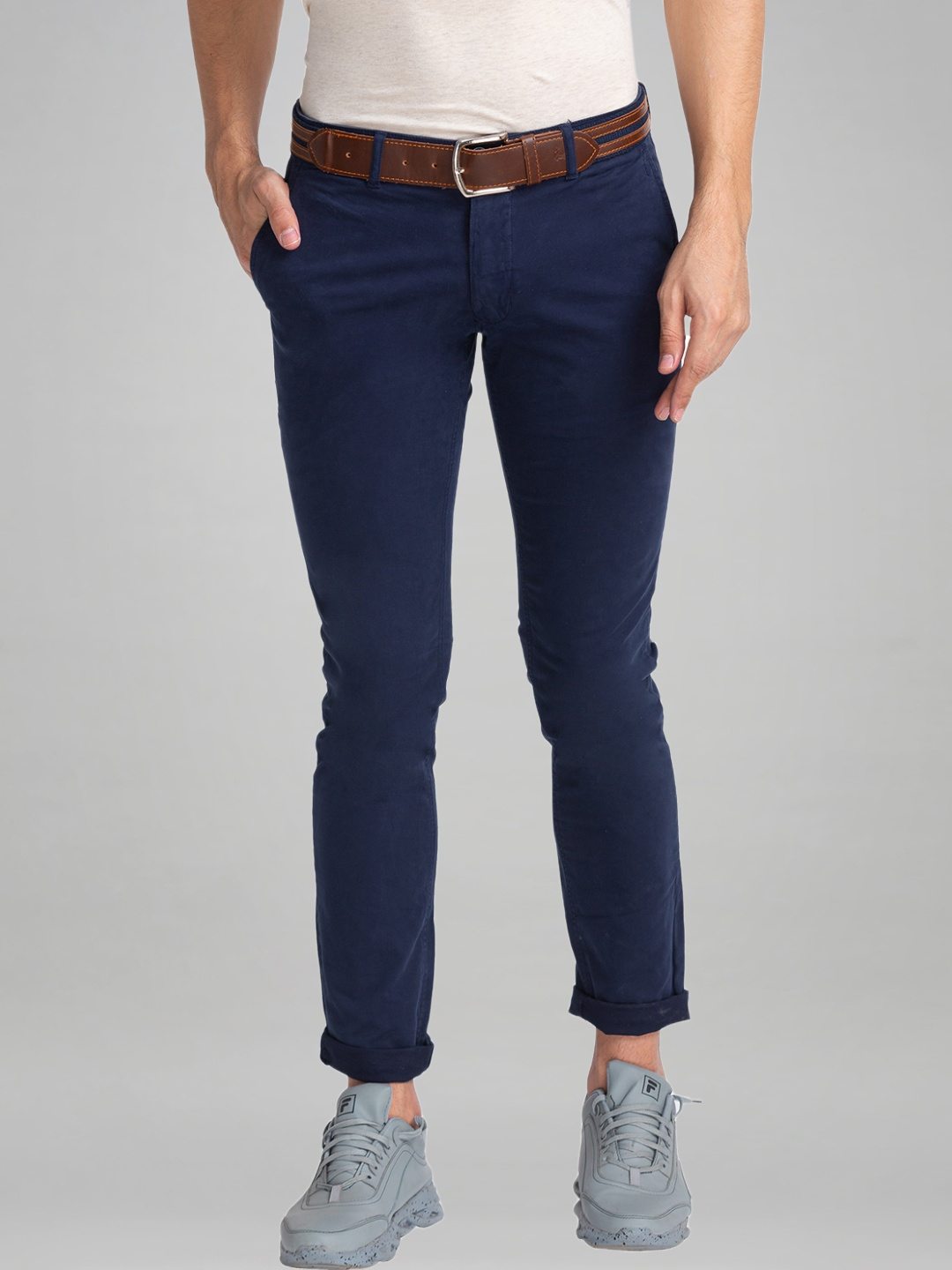 Parx Men Blue Solid Tapered Fit Work Trouser