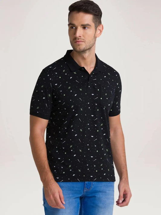 Parx Men Black Printed Regular Fit Casual Polo