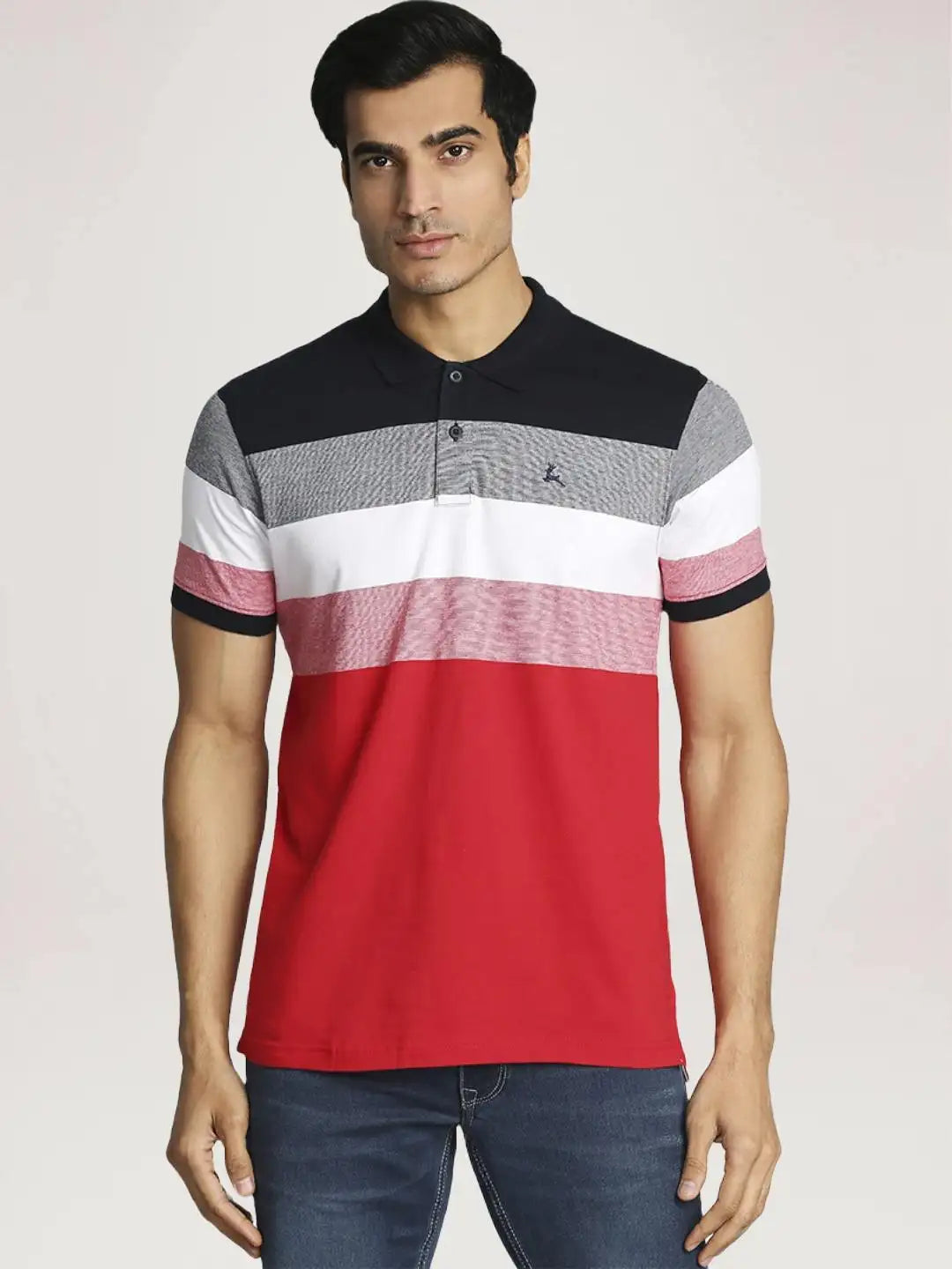 Parx Men Blue Stripe Regular Fit Casual Polo