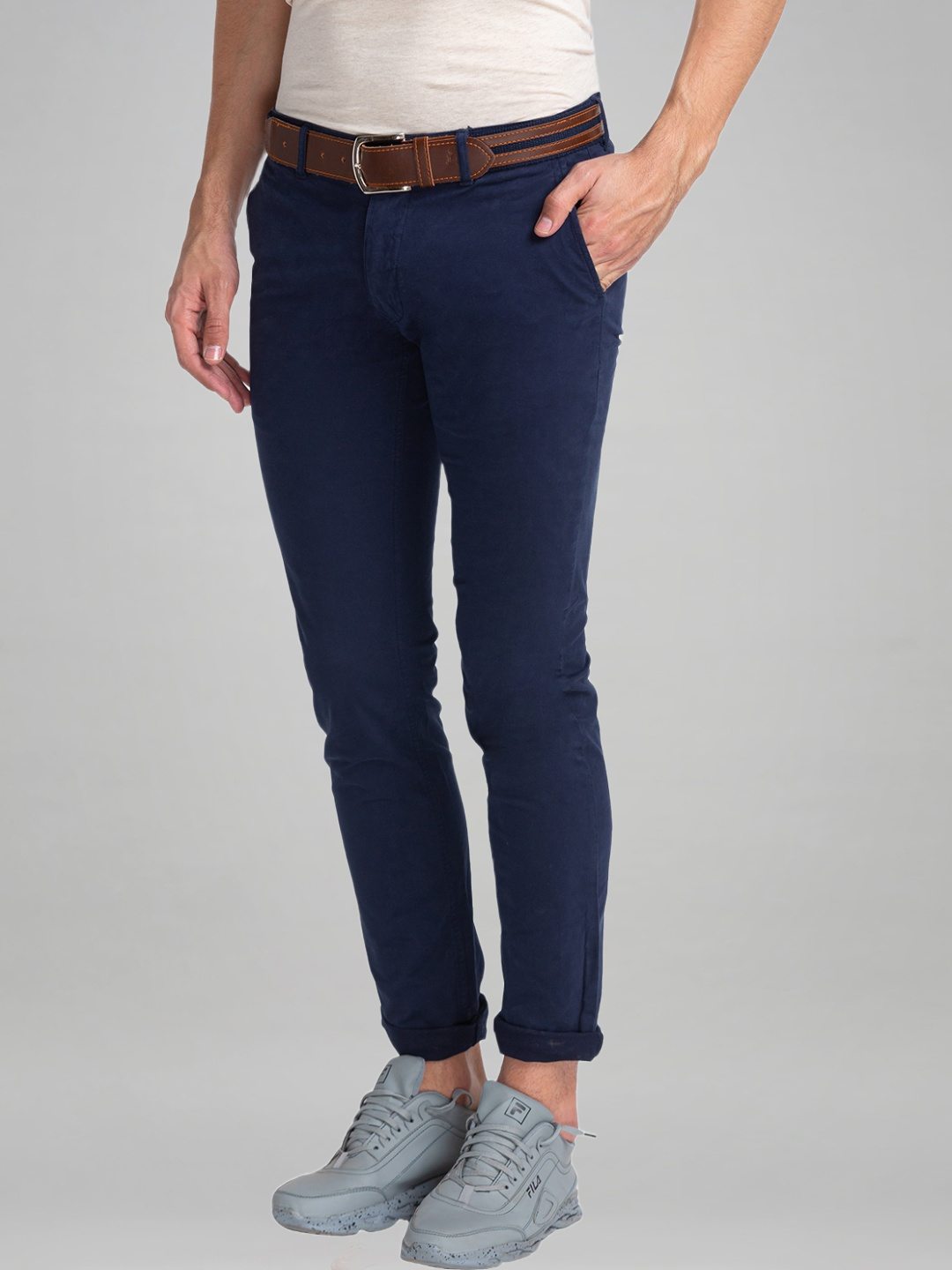 Parx Men Blue Solid Tapered Fit Work Trouser