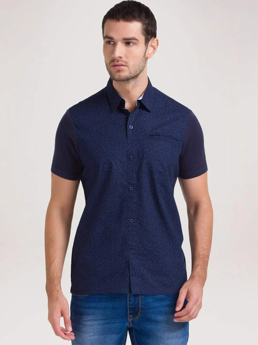 Parx Men Blue Printed Regular Fit Casual T-Shirt