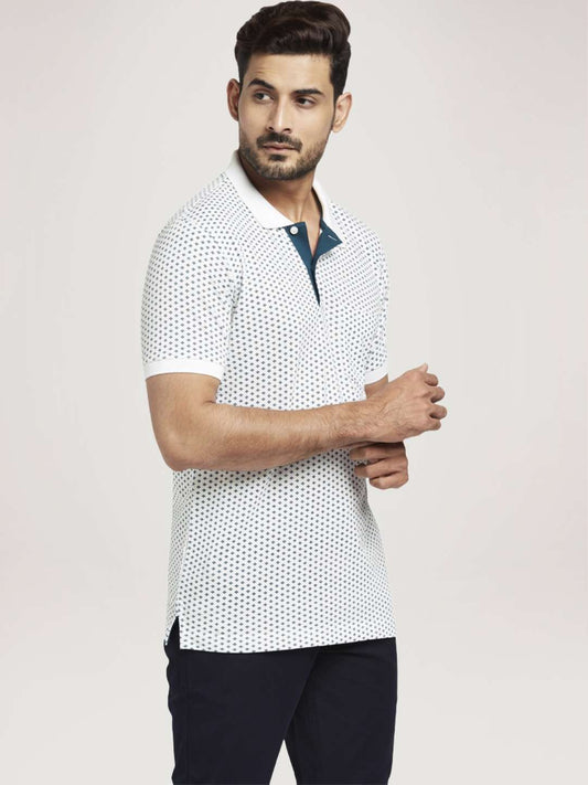 Colorplus Men White Printed Tailored Fit Casual T-Shirt
