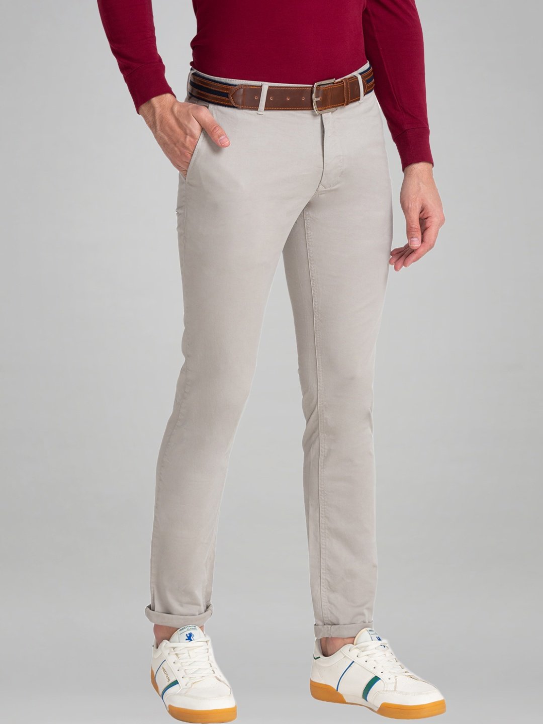 Parx Men Medium Grey Solid Tapered Fit Work Trouser