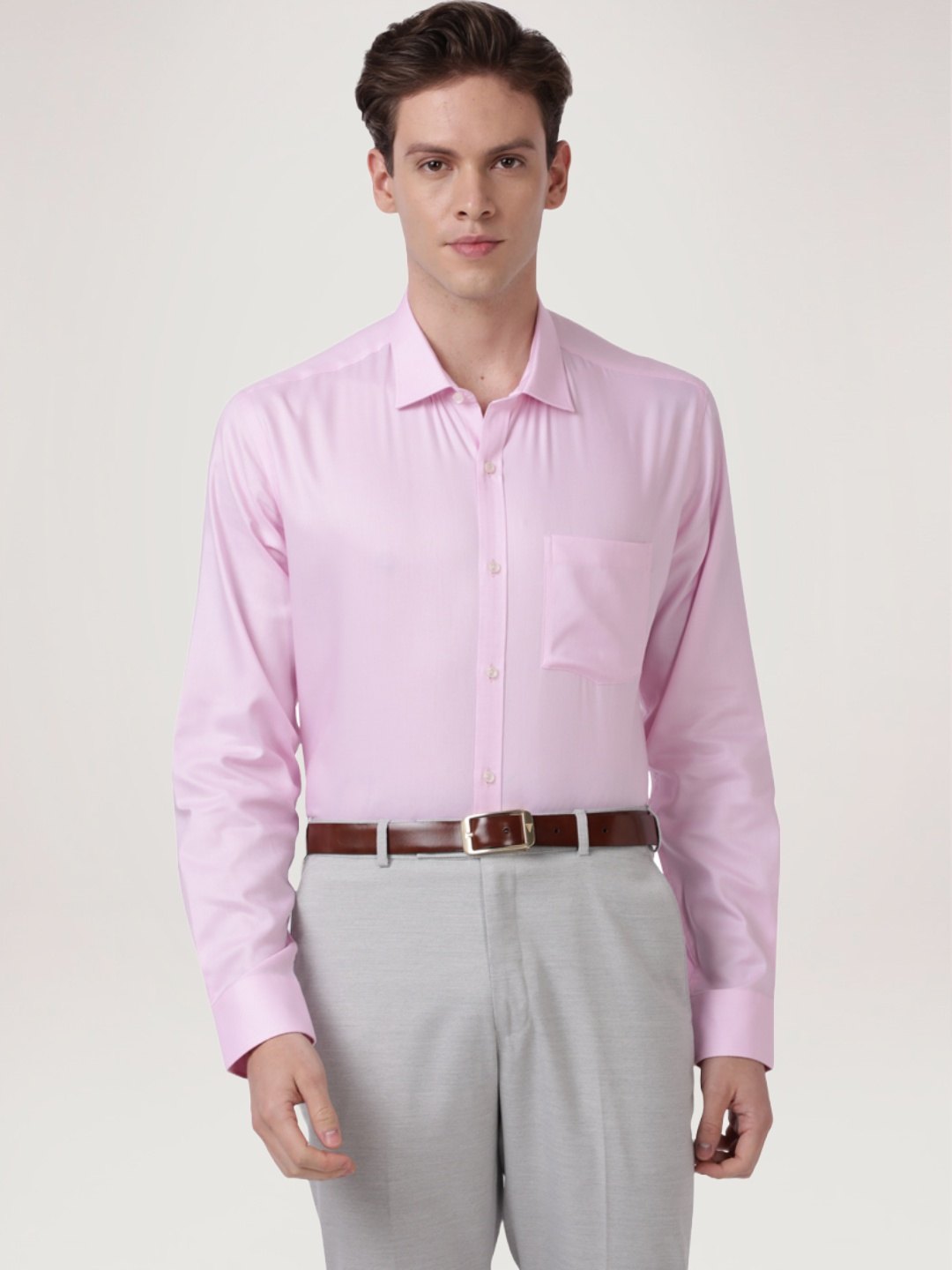 Park Avenue Men Light Red Solid Slim Fit Work Shirt