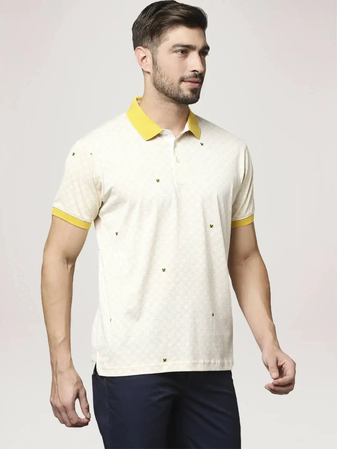 Park Avenue Men Medium Yellow Printed Slim Fit Casual Polo