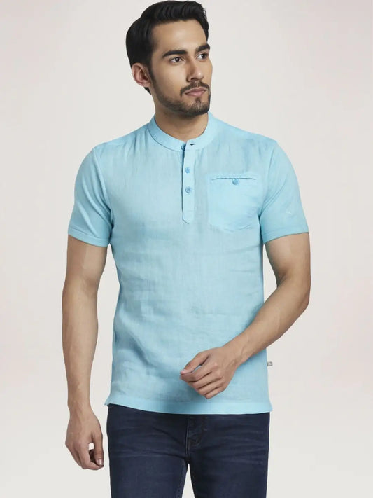Parx Men Light Blue Solid Regular Fit Casual T-Shirt