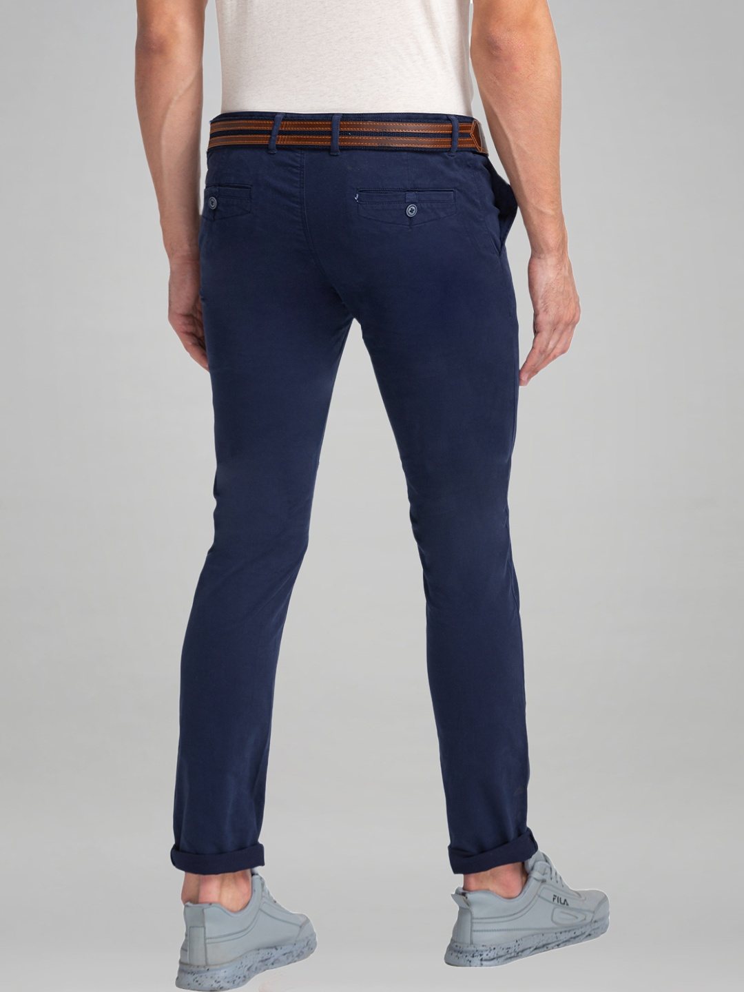 Parx Men Blue Solid Tapered Fit Work Trouser