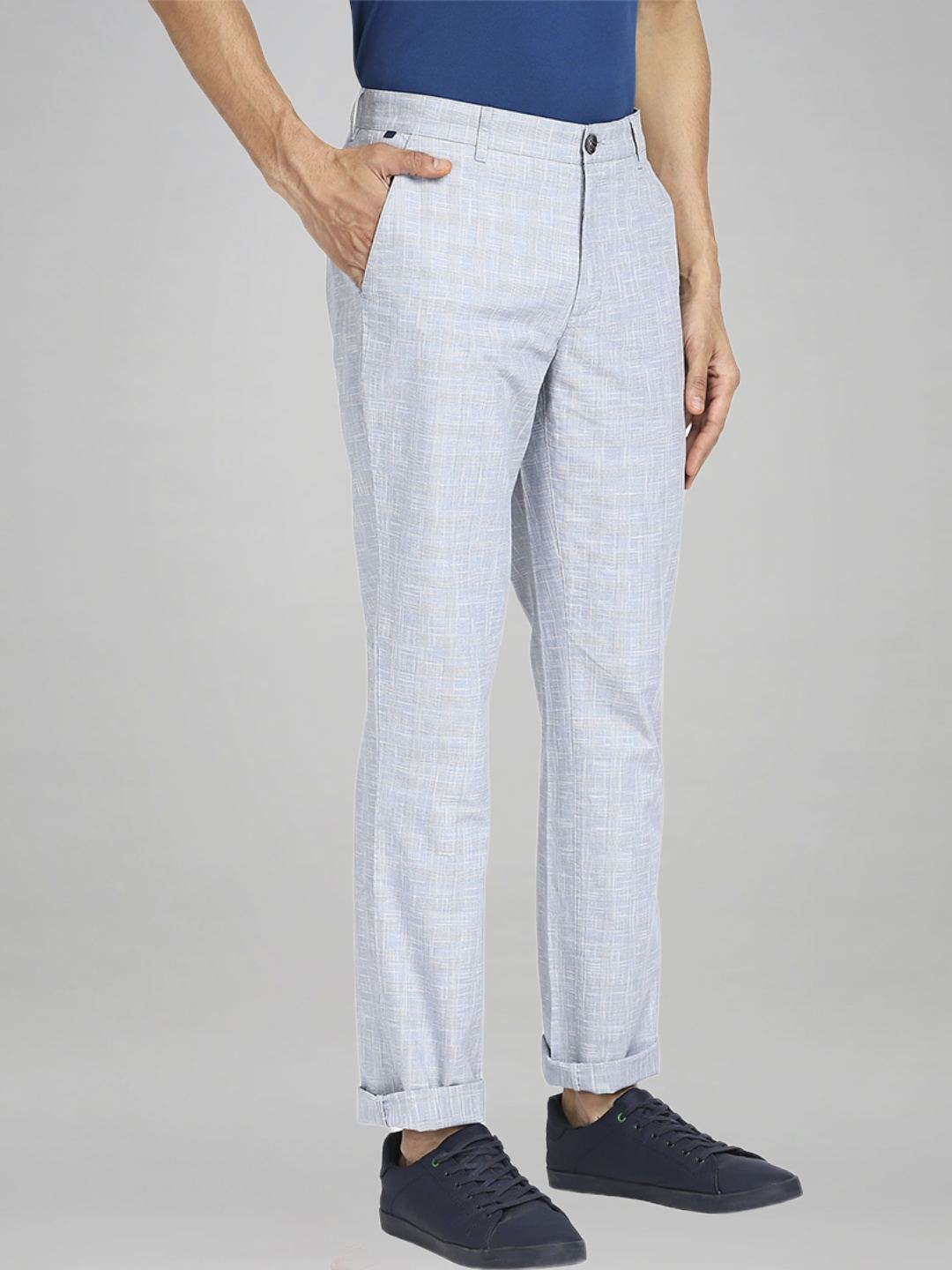 Colorplus Men Medium Blue Checks Regular Fit Casual chinos