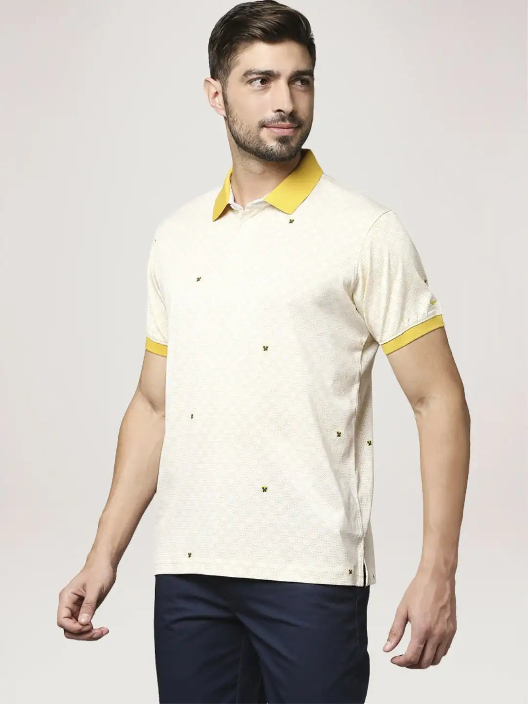 Park Avenue Men Medium Yellow Printed Slim Fit Casual Polo